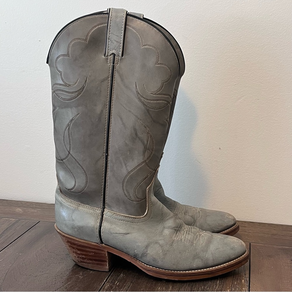 Vintage Acme Grey Leather Western Cowboy Boots Mens 9.5 D - Picture 7 of 12